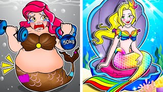 Amazing Diy Crafts - Fat Ariel Mermaid And Skinny Rapunzel Weight Loss Challenge - Lol Omg Diys