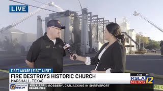 Firefighters still battling blaze that destroyed historic Marshall church Wealth