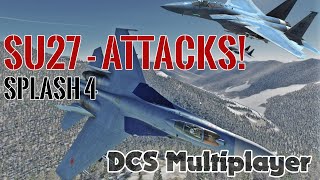 Multiplayer splash 4 in one flight on Growling Sidewinder DCS SU27 vs F15 F18 VR and Tacview