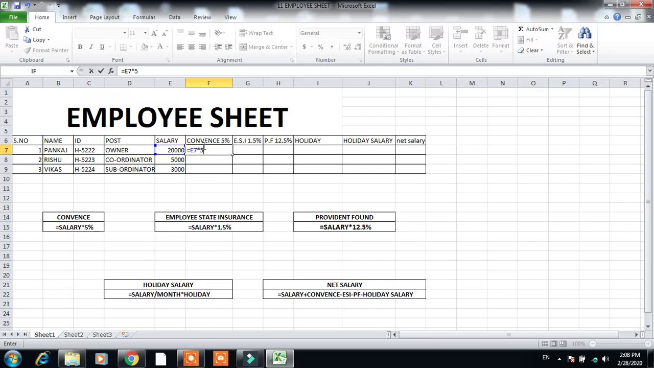 How To Make Salary Sheet In Excel For Employees 2020 New Ideas Youtube