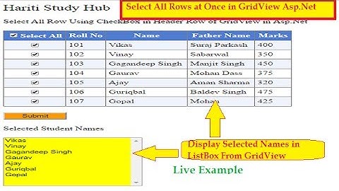 Select All Rows in GridView By Clicking Checkbox in Header Row in Asp.Net C# | Hindi | Tutorial