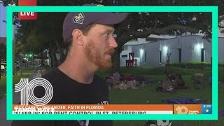 Protestors sleep through the night outside St. Pete City Hall to draw awareness to rising rent