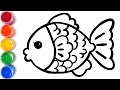 Let's learn to glitter Fish drawing and coloring for kids! | TOBiART