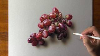 How to draw a bunch of pink grapes - Time Lapse (long version)