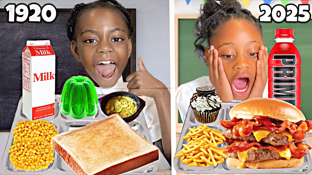 Eating 100 Years of School Lunches | Sasha&Asher