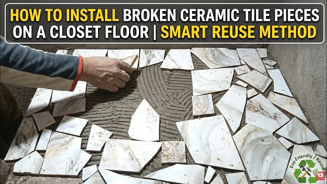 Укладка оставшейся керамической плитки на дно кухонного шкафа | Разумное повторное использование