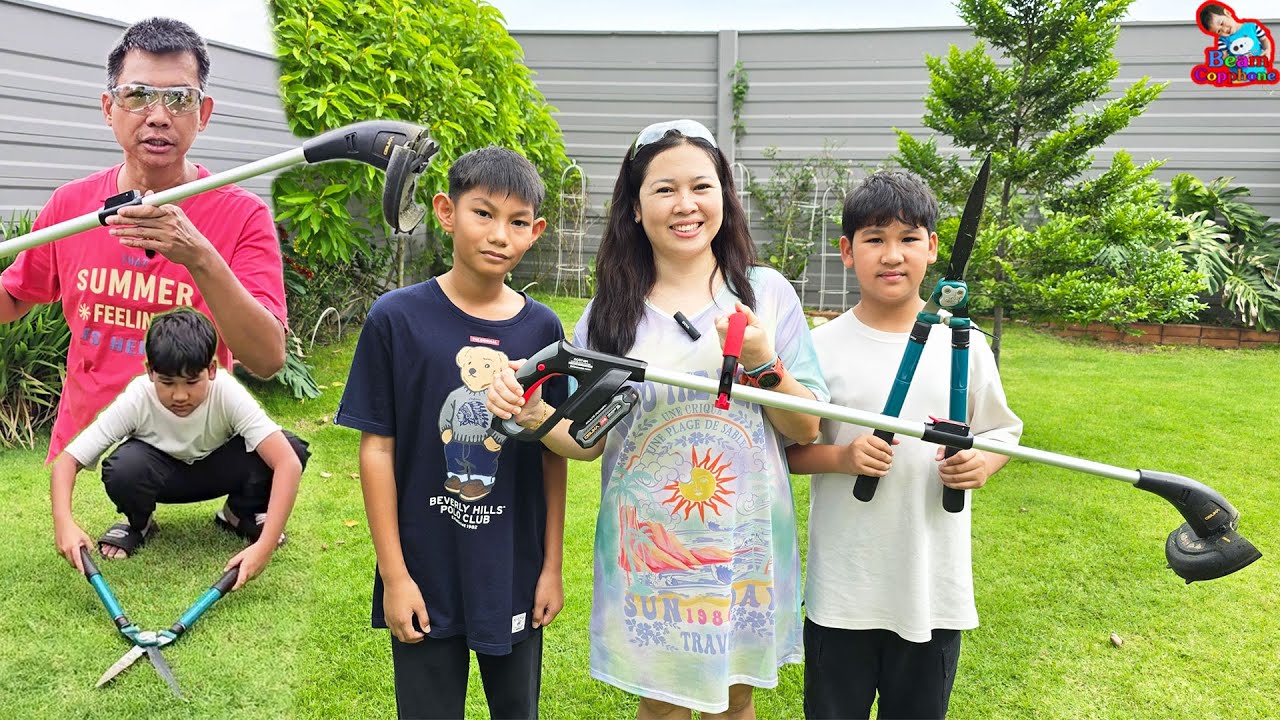 แม่บีซื้อเครื่องตัดหญ้าไร้สายใช้ในบ้านมาใหม่ | น้องบีม