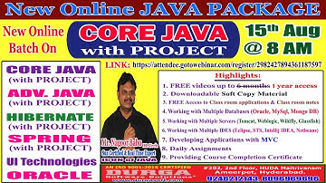 Core Java with Project Youtube Live Stream By Nagoor Babu Sir @ 8:00 AM