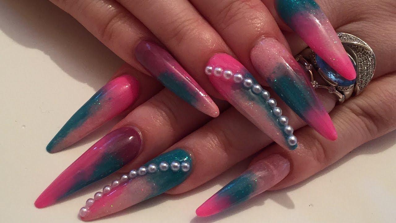 Extra long acrylic nails stiletto style YouTube