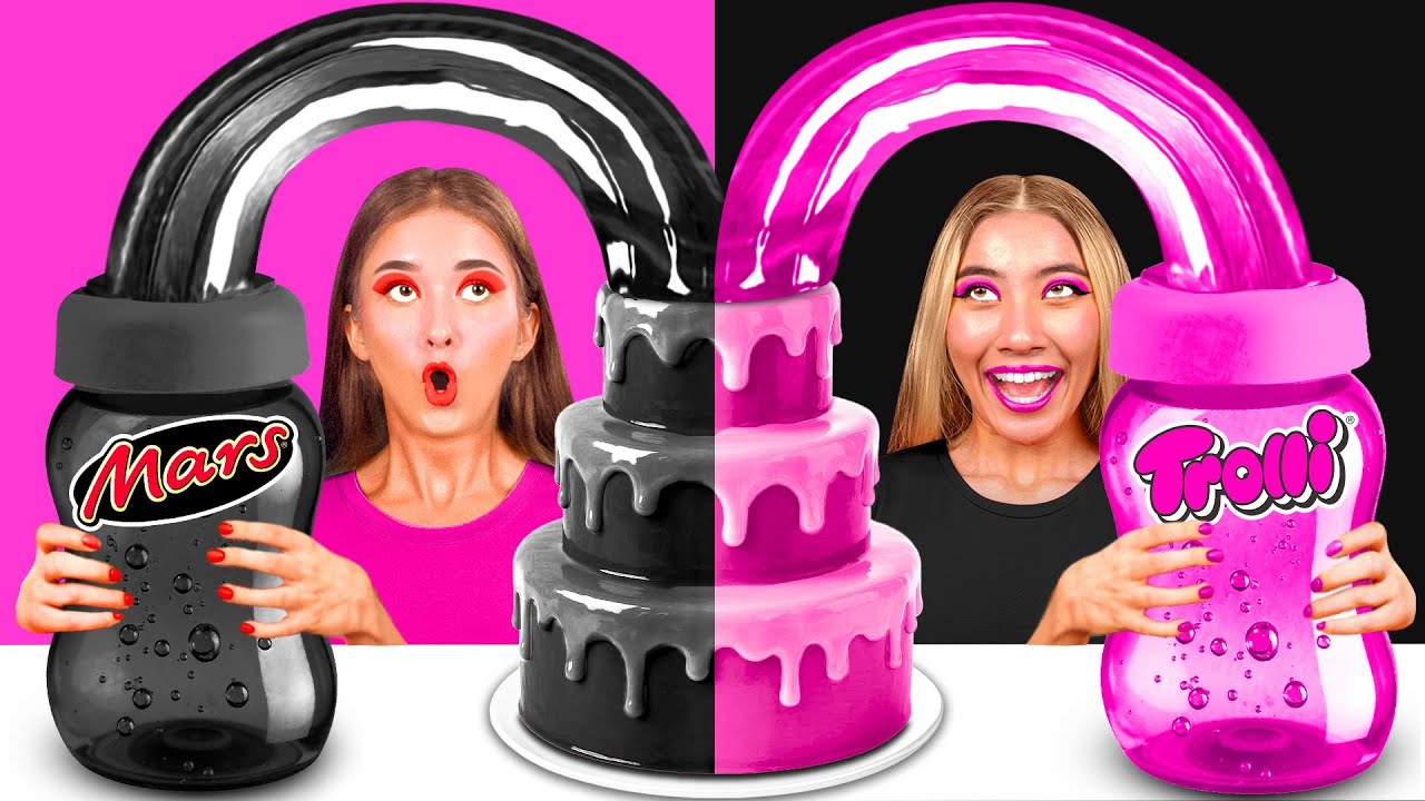 וָרוֹד שחור נגד ורוד אתגר לקישוט עוגות | אתגרי אוכל מצחיקים