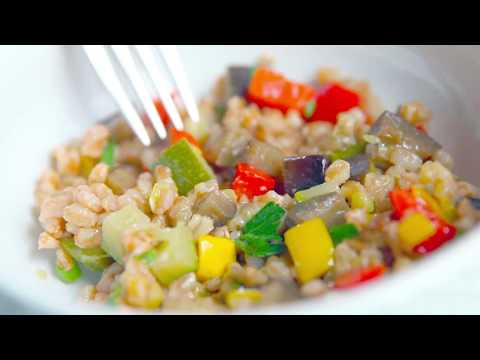 Harvard Chan Cooks: Farro Roasted Confetti Vegetables