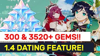 1.4 Patch Live Stream Summary! 3500+ F2P Gems! NEW Dating Feature!! | Genshin Impact