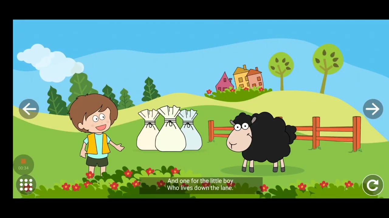 Baa, baa, black sheep, Have you any wool? Yes sir, yes sir, Three bags ...