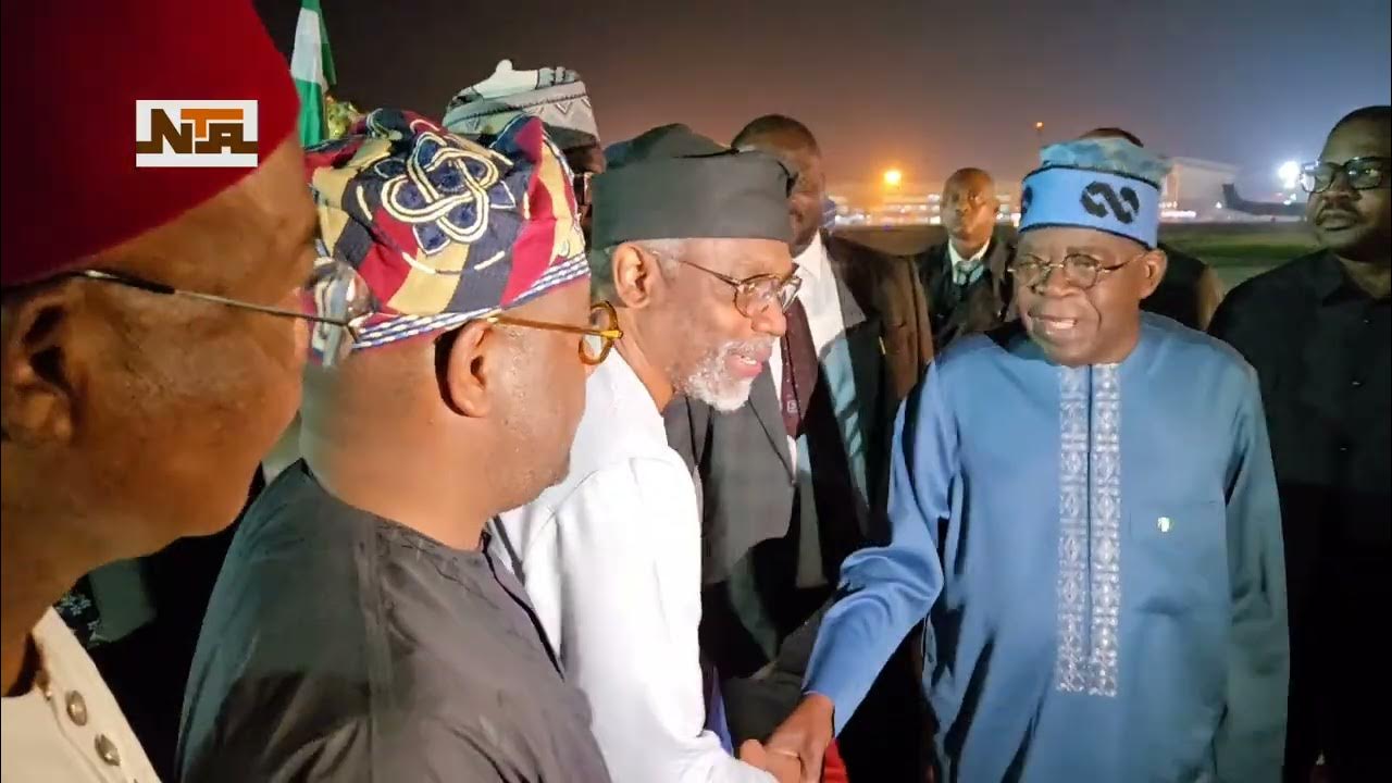 WATCH: President Tinubu returns to Abuja after trips to Japan and Brazil.