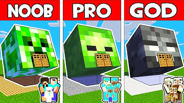 Minecraft : FAMILY MONSTER HEAD BLOCK BASE - NOOB vs PRO vs GOD in Minecraft Animation