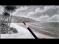 Beach landscape  scenery with coconut trees drawn by pencil.