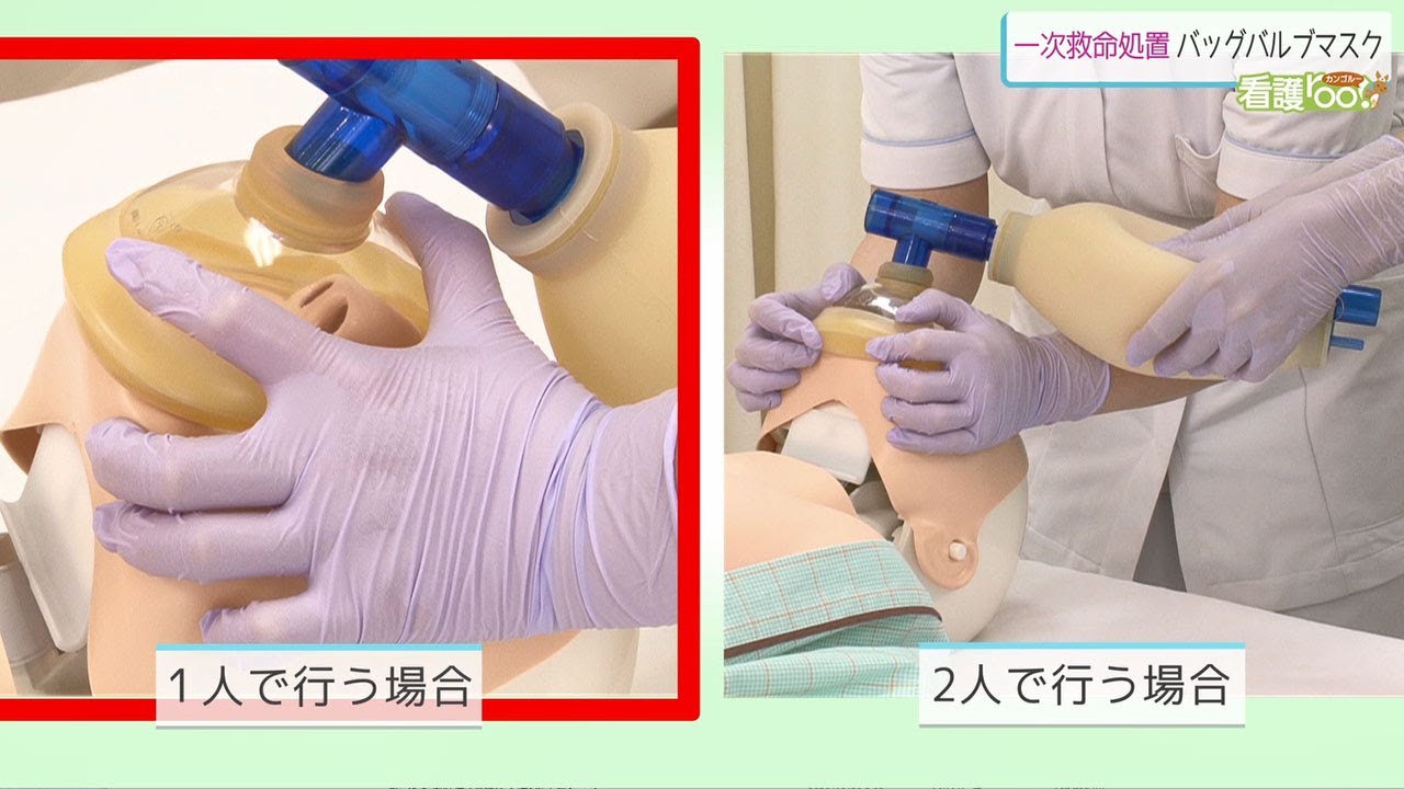 人工呼吸 バッグバルブマスク の実施 一次救命処置 動画でわかる看護技術 看護roo カンゴルー