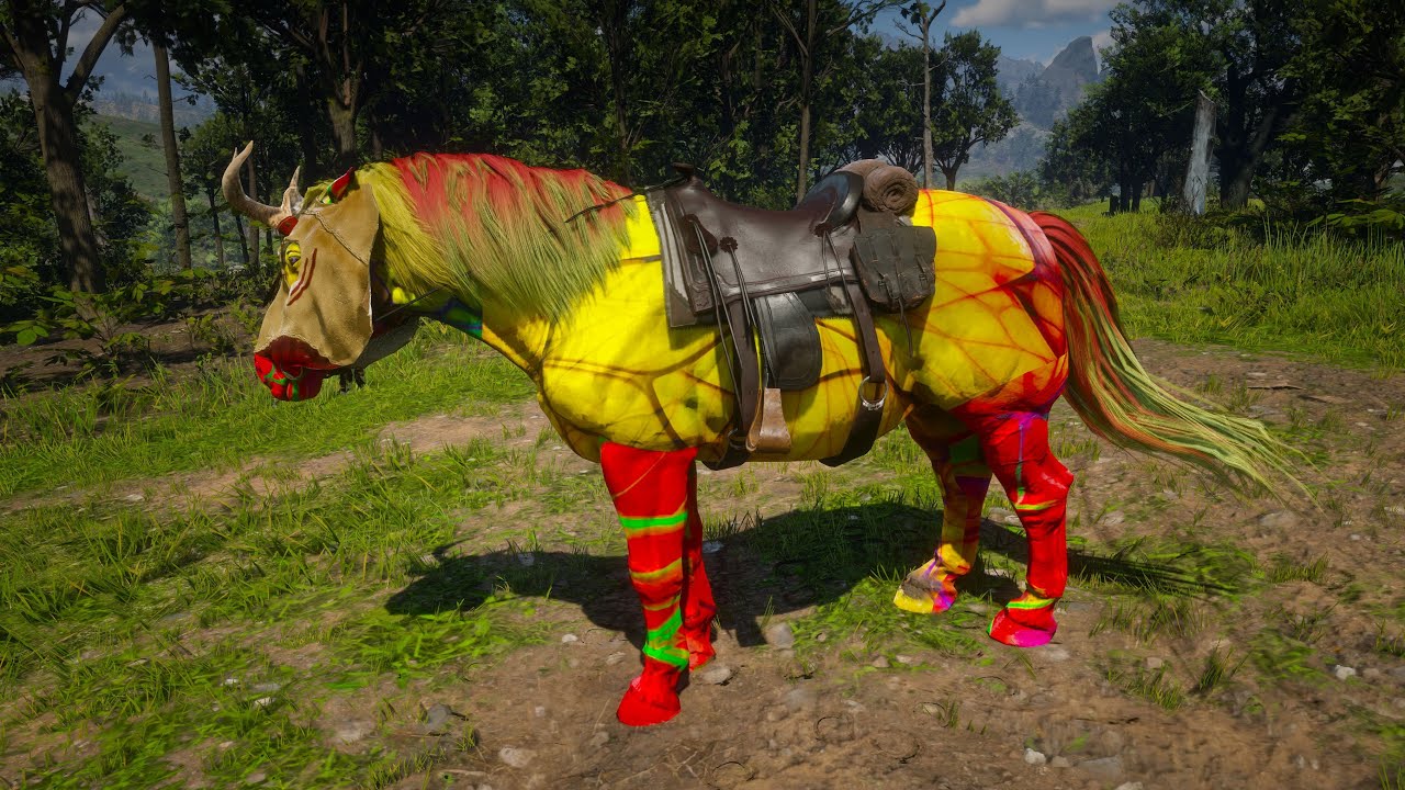 Arthur Morgan Tames MultiColor Ardennes Horse Under Bottle Tree in rdr 2