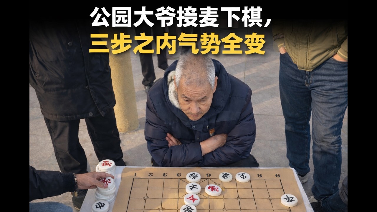 公园大爷接麦下棋，三步之内气势全变