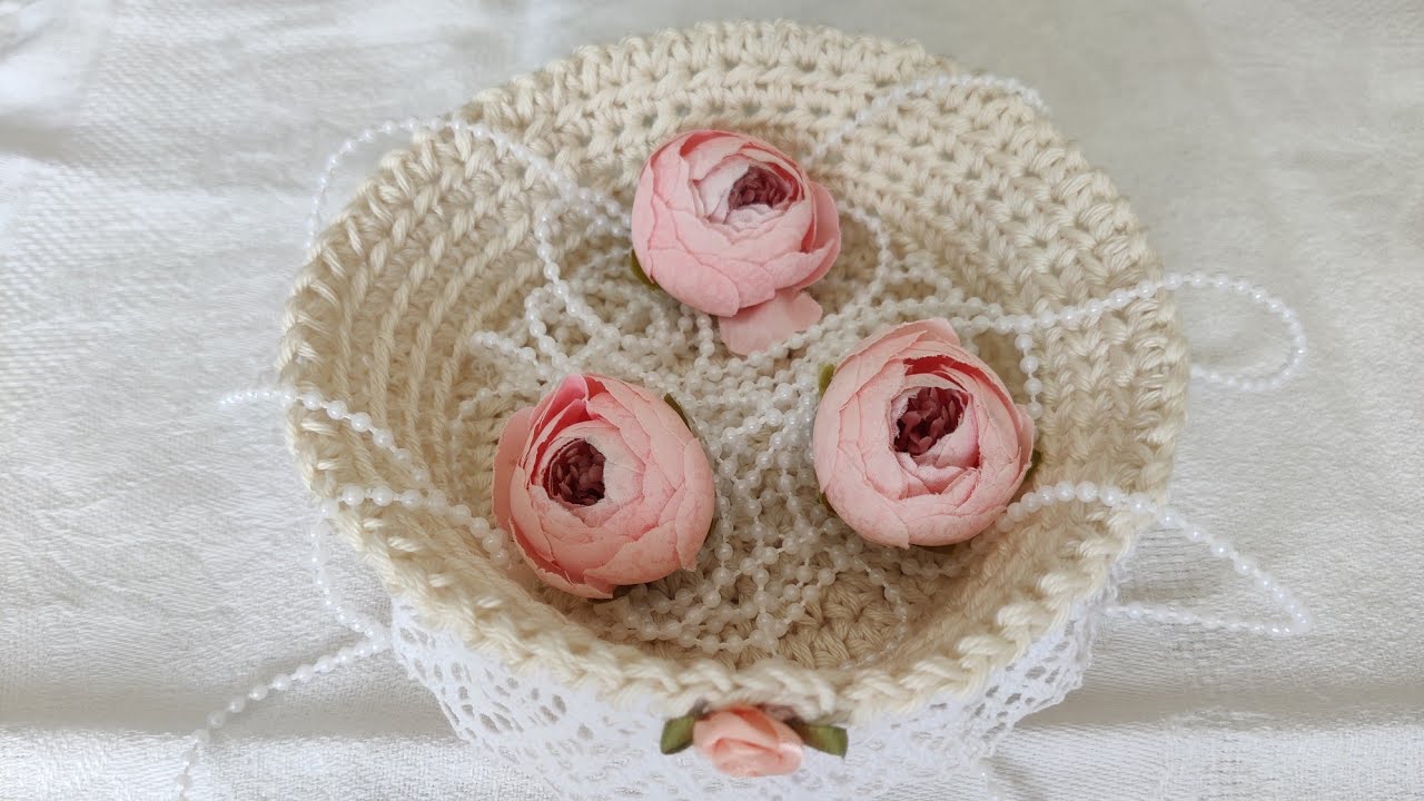 Un panier/vide poche au crochet et dentelle niveau débutant #tuto #crochet #dentelle #débutant  🥰🙂