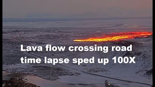 Time lapse lava flow crossing road near Blue Lagoon, Iceland | 8 February 2024