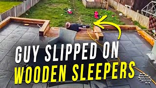 Guy Went Out to Get Dog but Slipped on His Wooden Sleepers