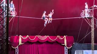 The Royal Circus Canada in mississauga extremely dangerous acts walking on rope. Cycling on rope.