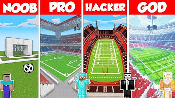 FOOTBALL SOCCER STADIUM BUILD CHALLENGE - Minecraft Battle: NOOB vs PRO vs HACKER vs GOD / Animation