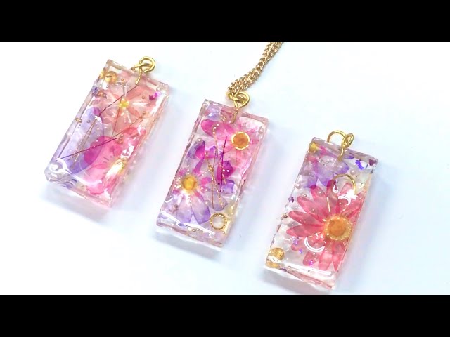 【UVレジン　100均】とっても簡単お花のプレートネックレス作ってみました UV resin Flower plate necklace