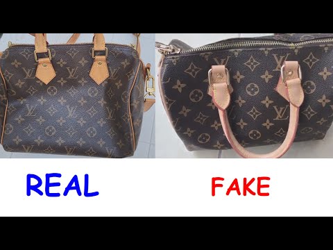 Louis Vuitton bag real vs fake. How to spot fake Louis Vuitton Speedy Bandouliere 25 tote