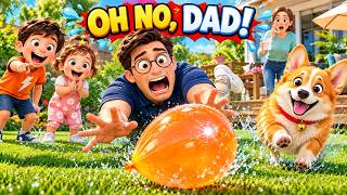 Mom Left Dad Alone: GIANT WATER BALLOON DISASTER 2! 🎈😱 | Maya & Waffles Toons