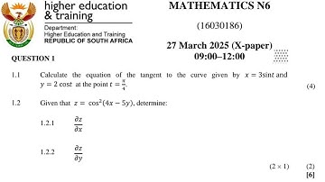 N6 Mathematics March 2025 Question 1 + memo | Parametric Equations & Partial Derivatives | #n6maths