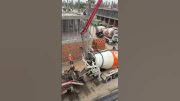 Collaboration Of Concrete Mixing Truck And Concrete Pump Truck