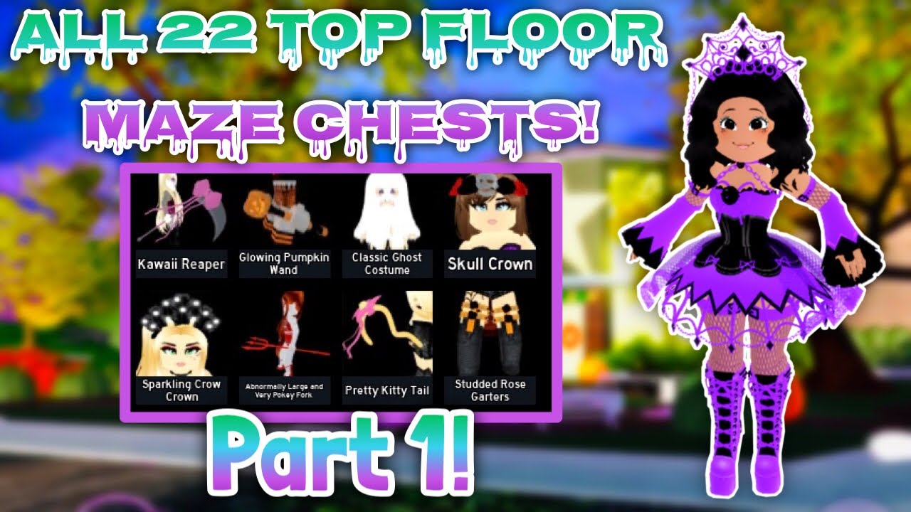 ALL 22 CHESTS IN THE TOP FLOOR ROYALE HIGH HALLOWEEN MAZE Part 1