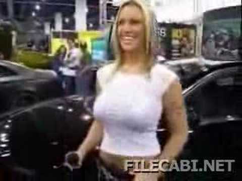 Boob flex at car show