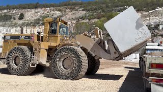 Caterpillar 988F Wheel Loader Loading Marble Blocks On Trucks - Danae Marble Quarry