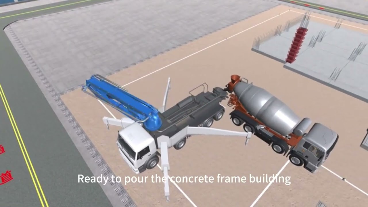 Concrete pouring construction process animation