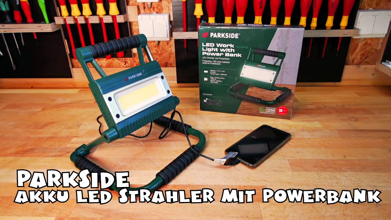 PARKSIDE® LED Arbeitsstrahler PFLA 4400 B2 mit Powerbank - YouTube