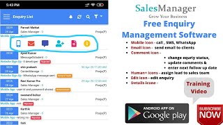 Free  enquiry management software Sales manager Mobile App for Maanage enquiry.training video