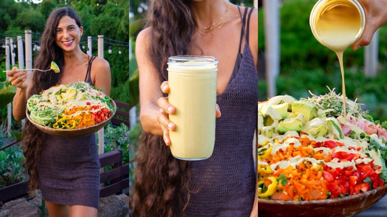 What I Ate for Dinner + Creamy Orange Pistachio Dressing Recipe  Healthy FullyRaw Vegan Meal Prep 