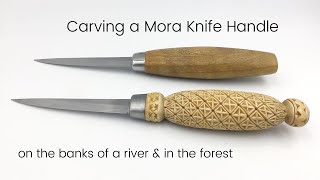 Carving a Mora Knife Handle on the banks of the River Cothi and in the Brechfa Forest.