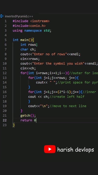 Inverted Pyramid pattern using c++ 🔥 #coding #cpp #pattern # ...