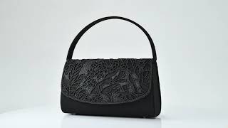 ブラックフォーマルバッグ サテン ビーズ 手刺繍 花 7301