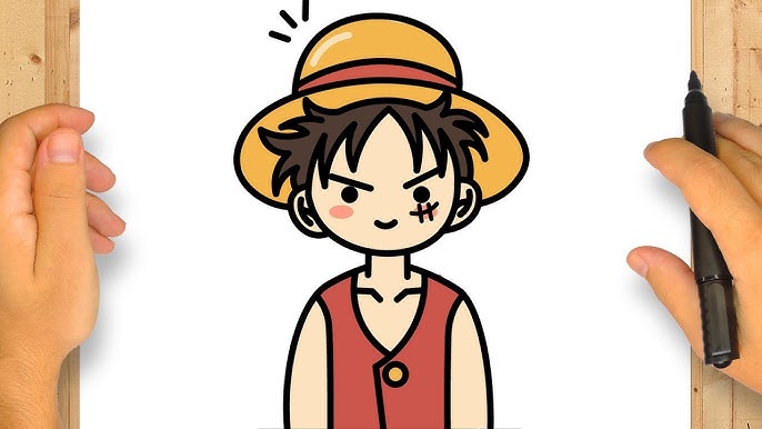 Monkey D. Luffy.  Desenhos preto e branco, Coisas simples para desenhar,  Desenho de uma peça