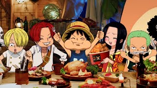 ワンピースのキャラクター大集合！ 子どもの姿でルフィ＆シャンクス大はしゃぎ！！（CM menu ONE PIECE アニメ ／ルフィ シャンクス  ゾロ サンジ ナミ チョッパー ハンコック ）