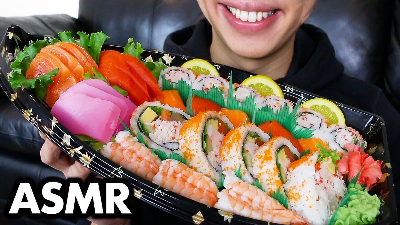 ASMR Sushi & Sashimi BOAT (No Talking) *Eating Sounds* | Sushi Mukbang, ASMR Salmon Sashimi [Raw]