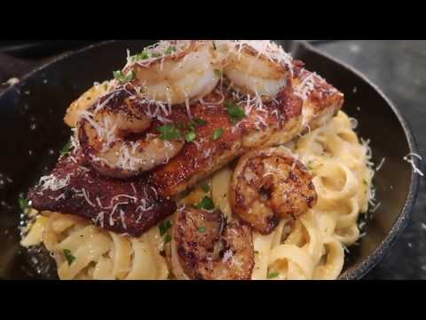 CAJUN SCAMPI PASTA WITH SALMON ANS SHRIMP!! - 20 minute meal...