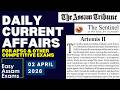 Daily Current Affairs- 02 April 2026 | EASY ASSAM EXAMS | APSC | ADRE | ASSAM POLICE