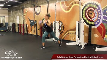 Base Exercise Cable Split Squat Jump Forward and Back with Back Press