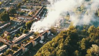 Drone footage: Shed FIRE spreads to Three House's